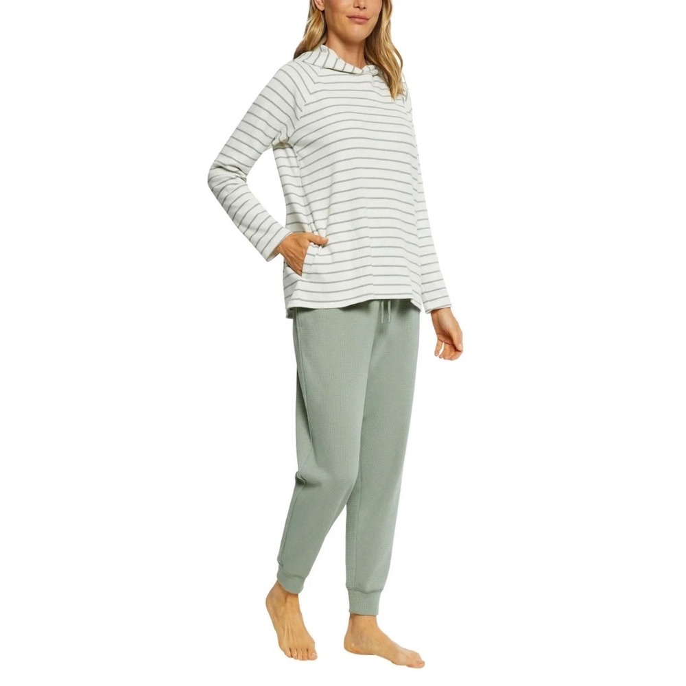 Max‎ & Mia Womens Sage Green Waffle Knit Lounge Set Striped Hoodie Joggers Small